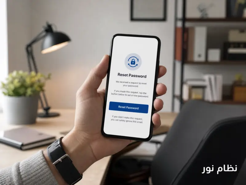 هاتف ذكي يعرض رسالة استعادة كلمة المرور في نظام نور.