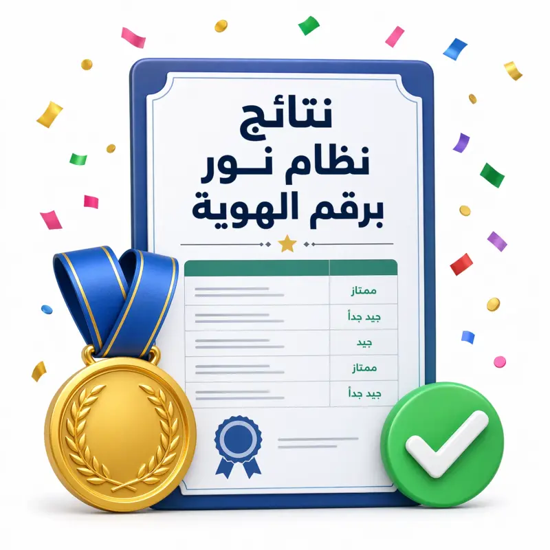 شهادة نجاح رقمية وميدالية ذهبية تعبر عن التفوق في نتائج نظام نور برقم الهوية.