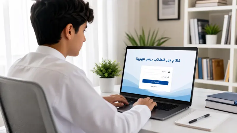 طالب سعودي يسجل الدخول إلى نظام نور برقم الهوية