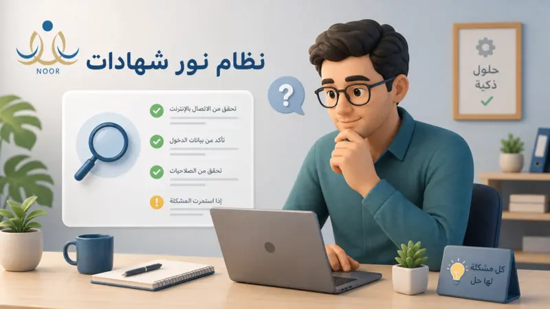 دليل حل المشكلات الشائعة التي تواجه المستخدمين عند البحث عن نظام نور شهادات.
