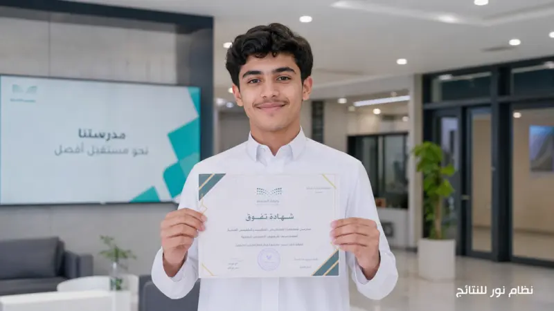 طالب سعودي يحمل شهادة تخرجه من نظام نور