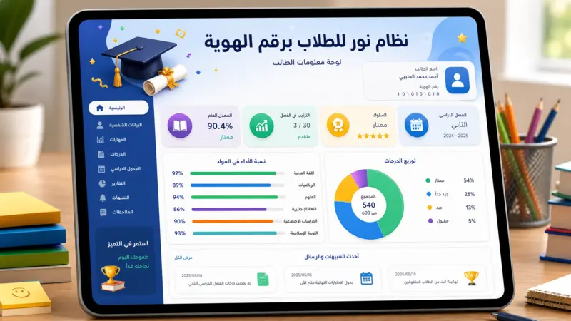 لوحة تحكم نتائج الطلاب في نظام نور