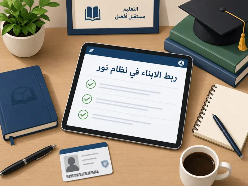 متطلبات ربط الابناء في نظام نور والتي تشمل رقم الهوية والسجل المدني وبيانات الطالب.