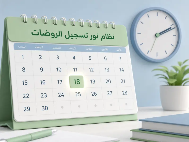 تقويم وساعة يرمزان لمواعيد نظام نور تسجيل الروضات للعام الدراسي الجديد.