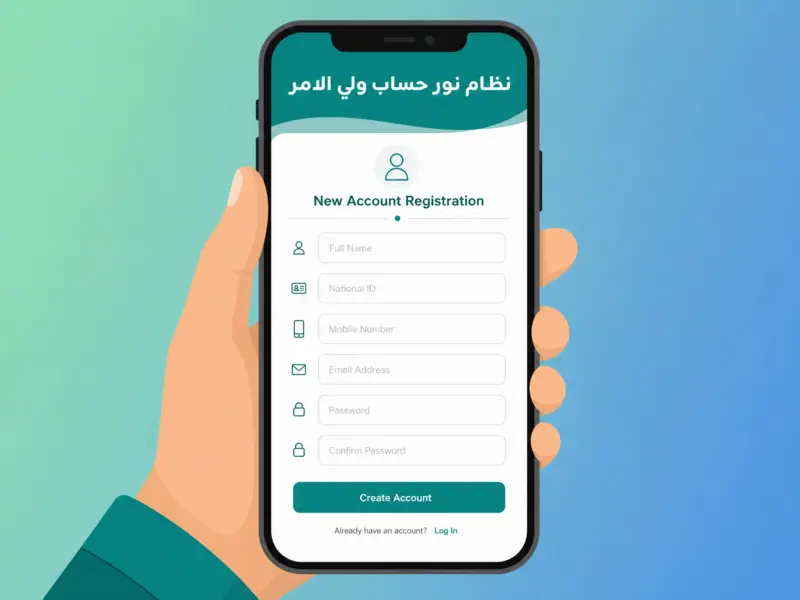 واجهة تطبيق جوال لعملية تسجيل نظام نور حساب ولي الامر الجديد